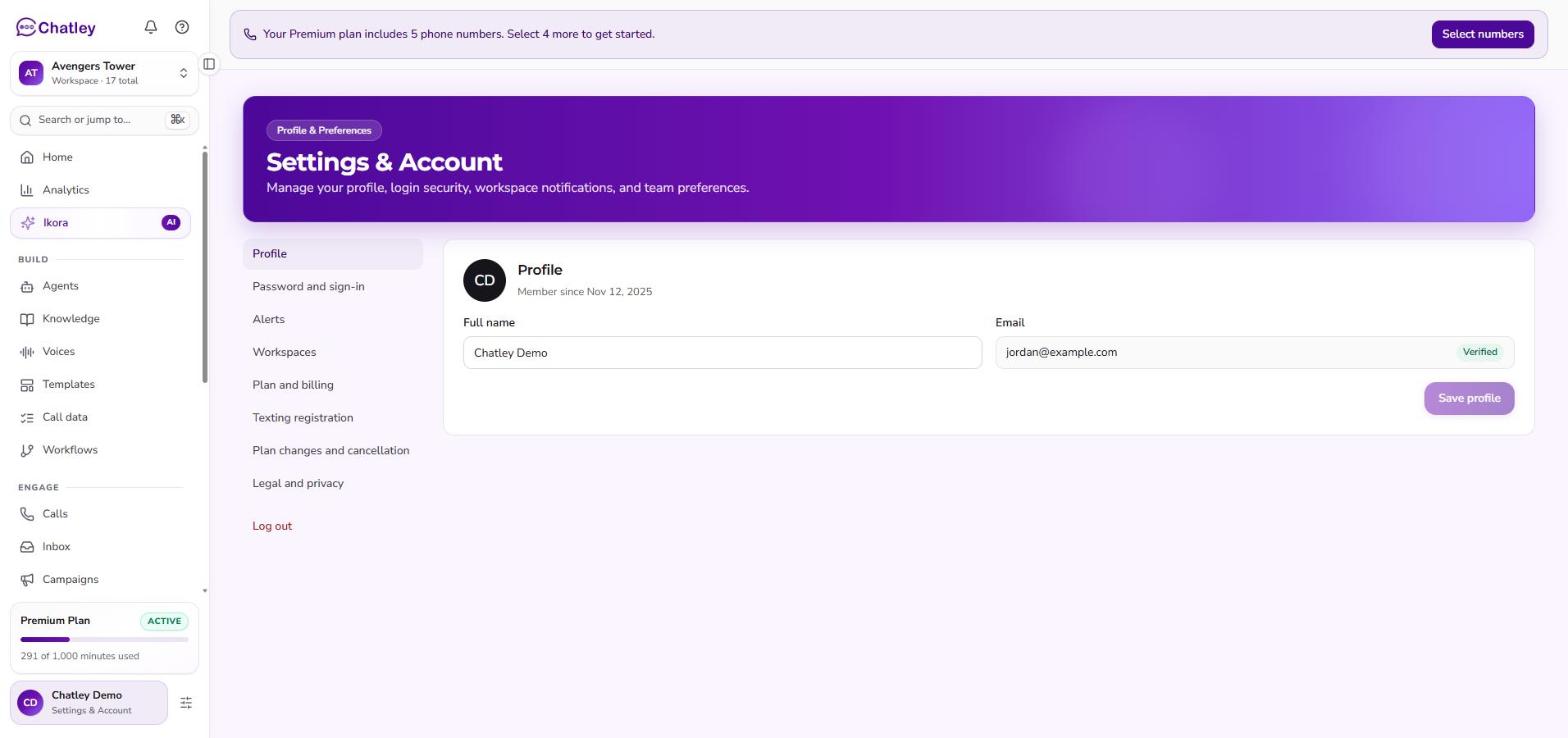 Settings and account
