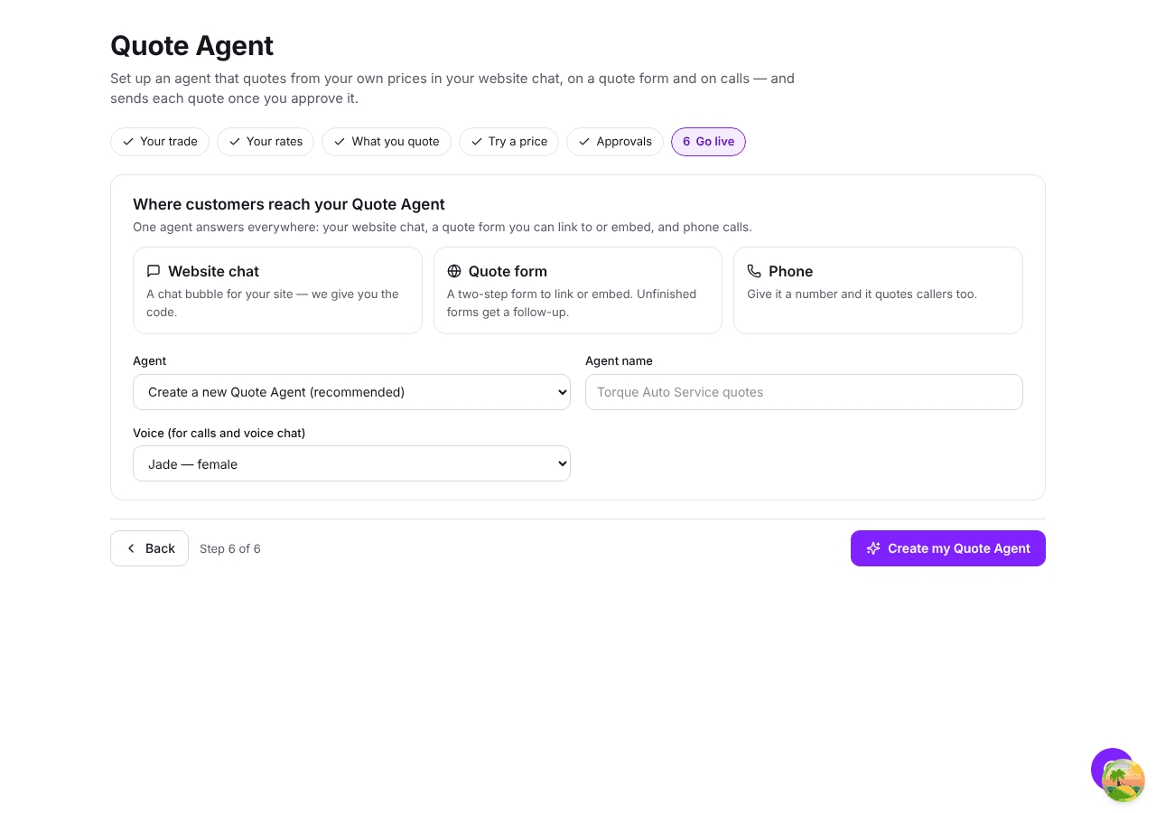Step 6 — where customers reach your Quote Agent